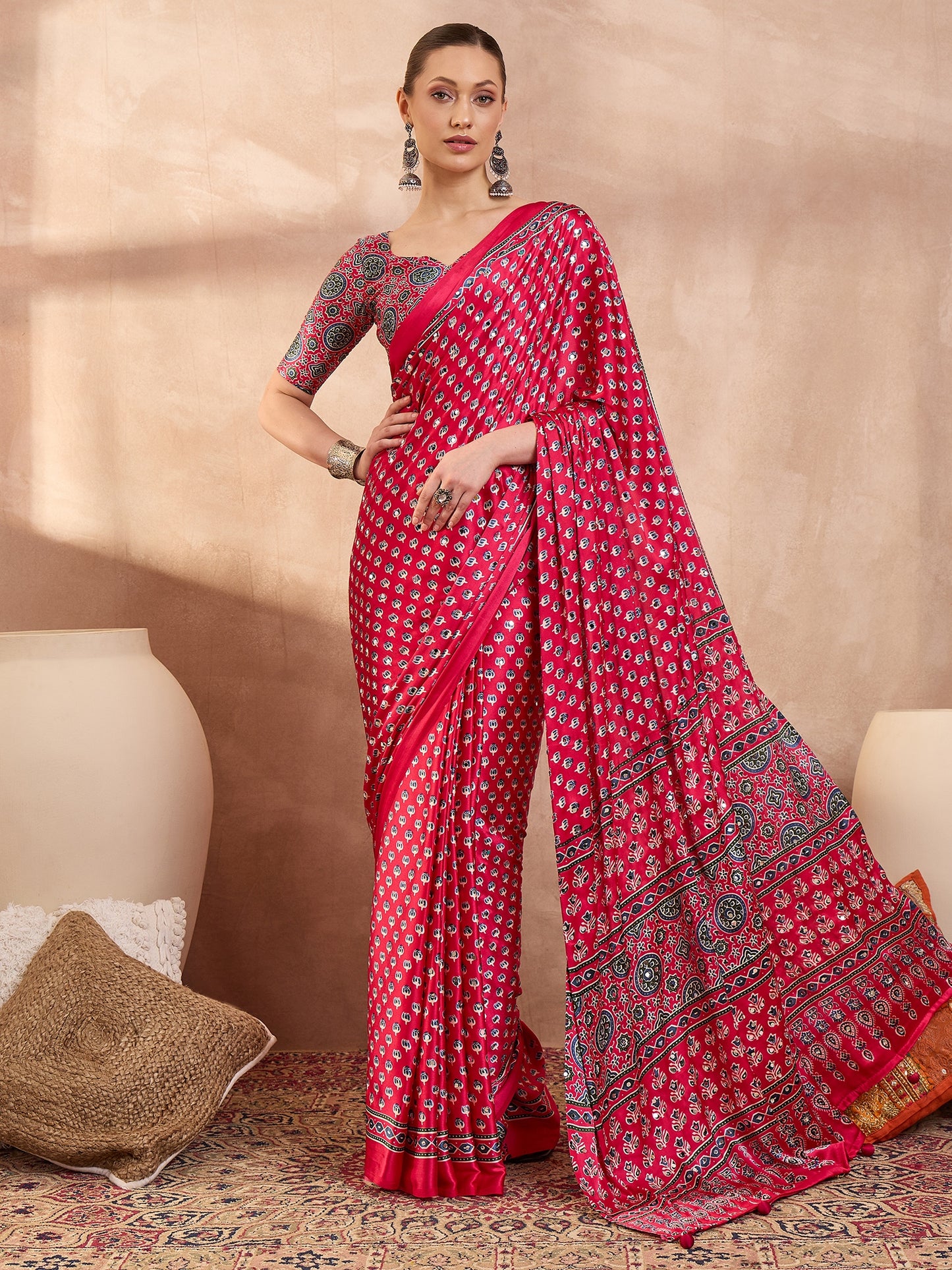 Fuchsia Pink Mirror Crepe Silk Ready To Wear/Easy Saree