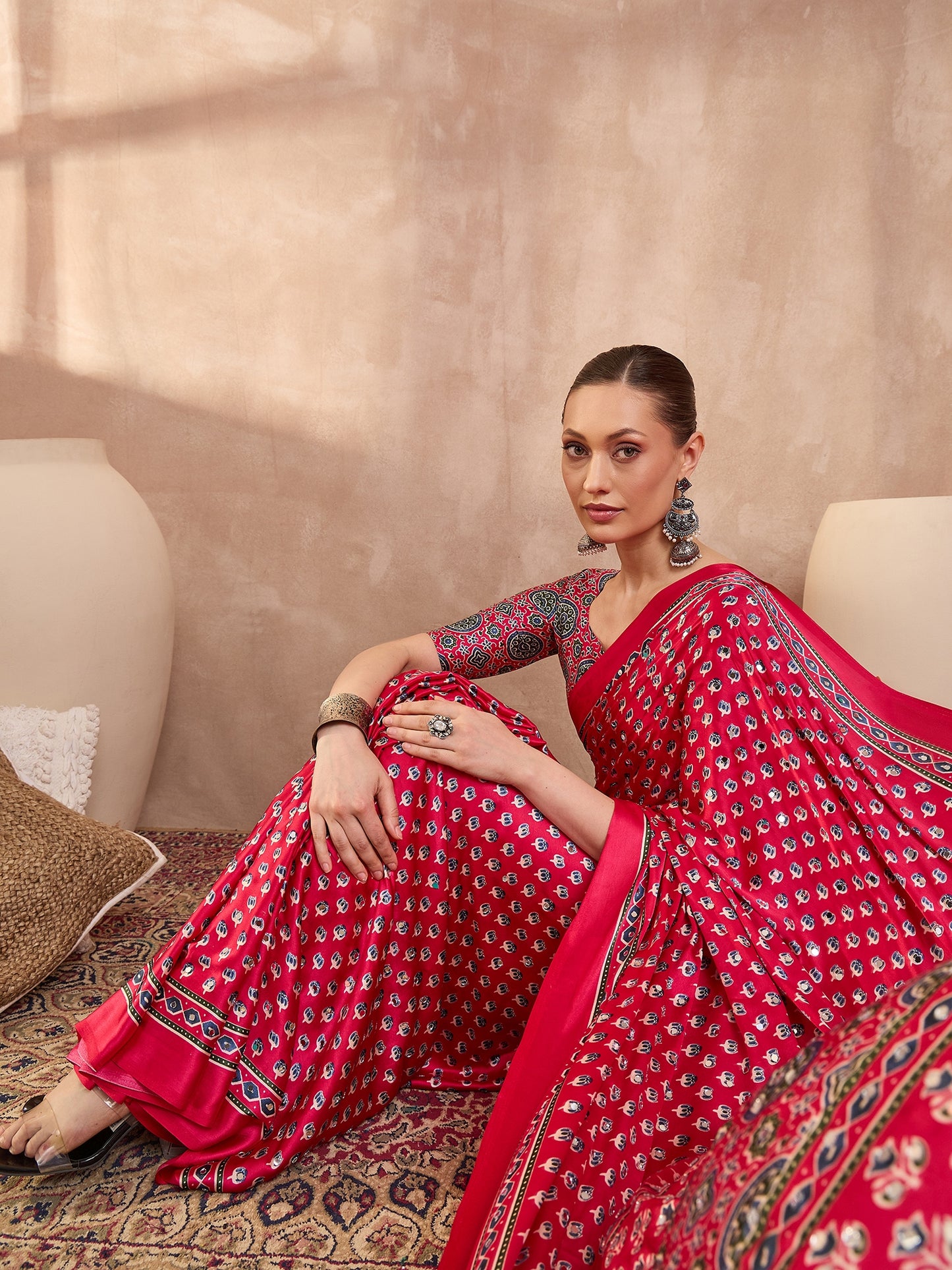 Fuchsia Pink Mirror Crepe Silk Ready To Wear/Easy Saree