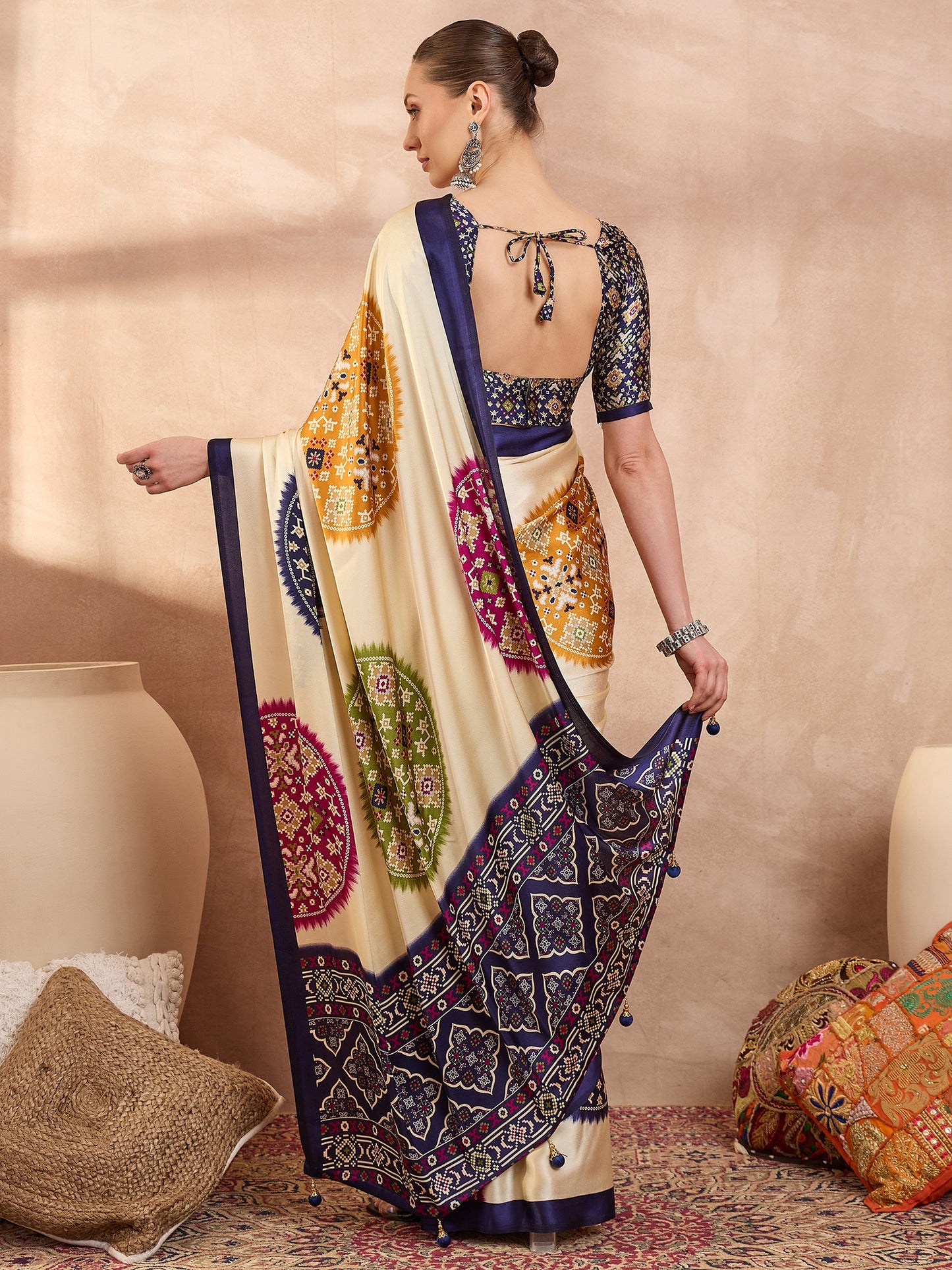Navy Blue Crepe Silk Ready To Wear/Easy Saree