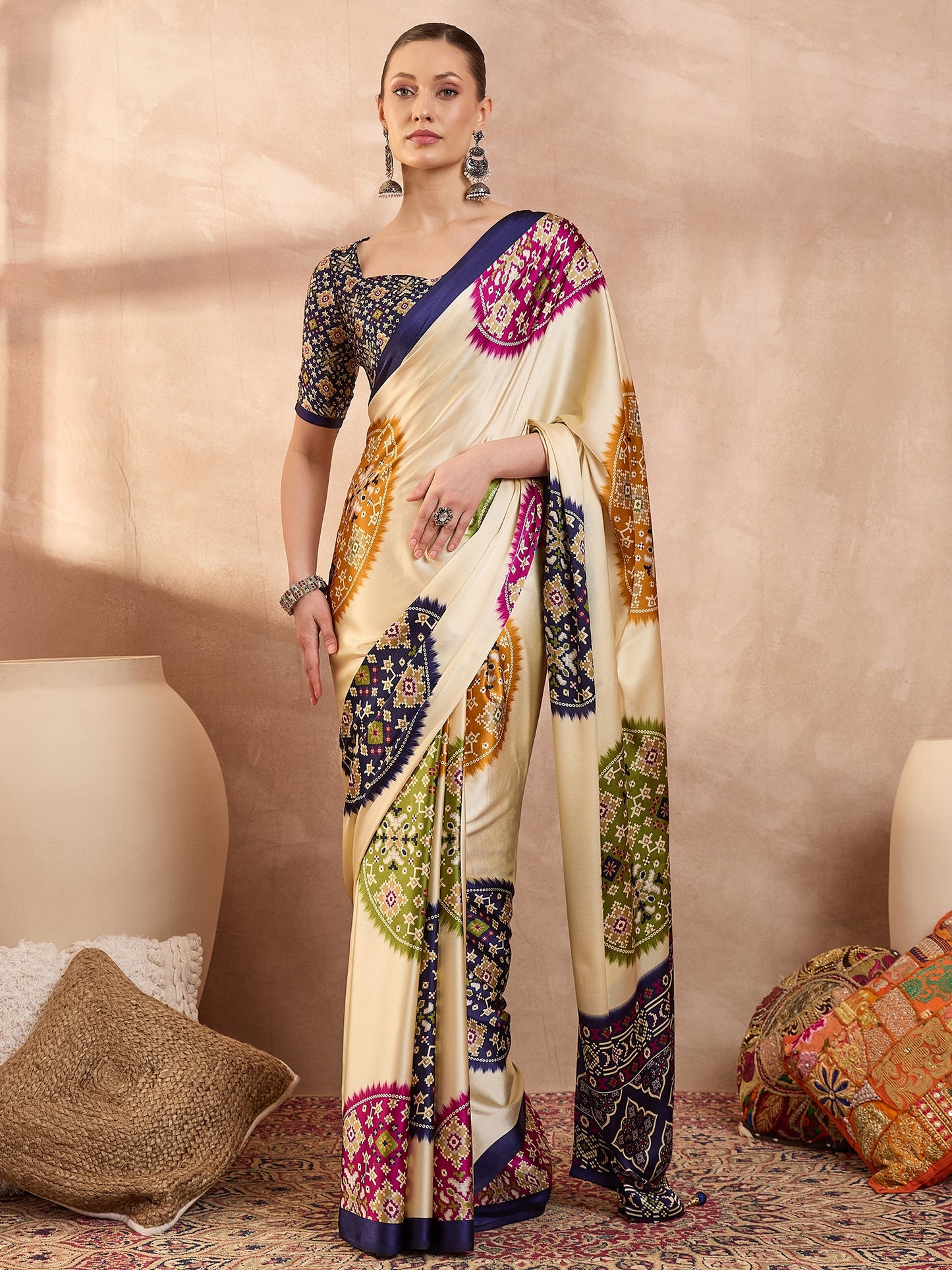 Navy Blue Crepe Silk Ready To Wear/Easy Saree