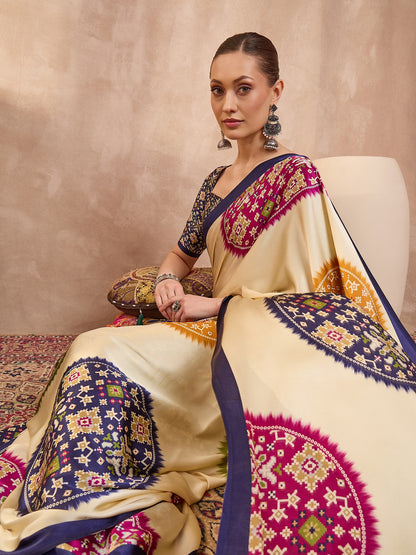 Navy Blue Crepe Silk Ready To Wear/Easy Saree