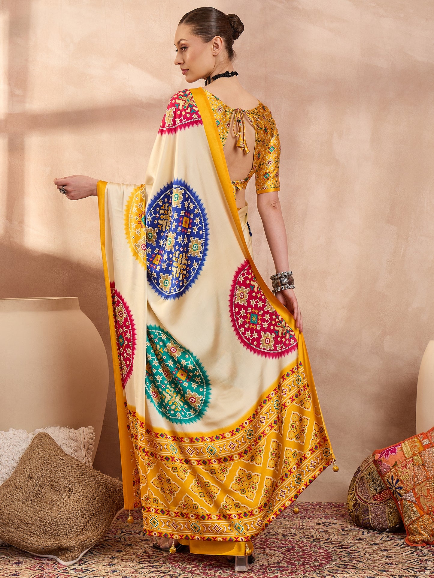 Yellow Crepe Silk Ready To Wear/Easy Saree
