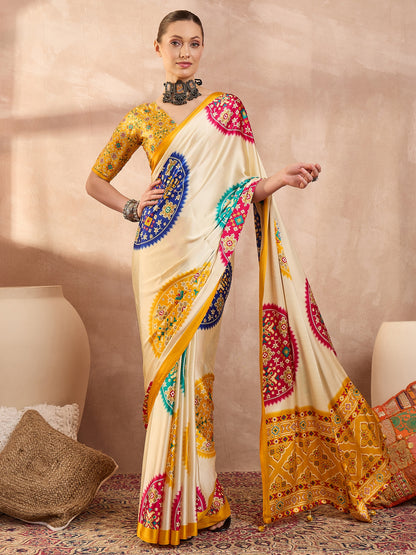 Yellow Crepe Silk Ready To Wear/Easy Saree