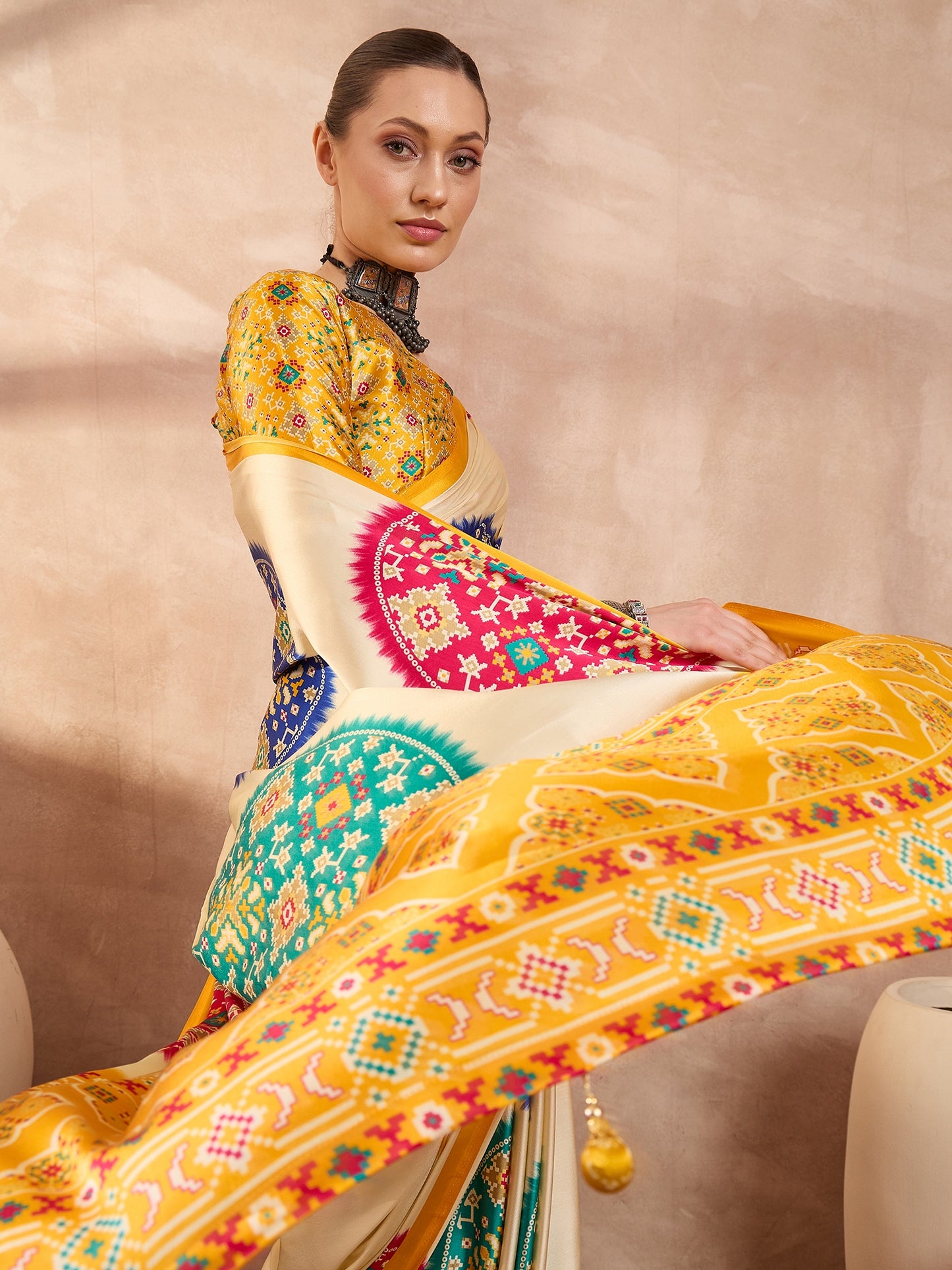 Yellow Crepe Silk Ready To Wear/Easy Saree