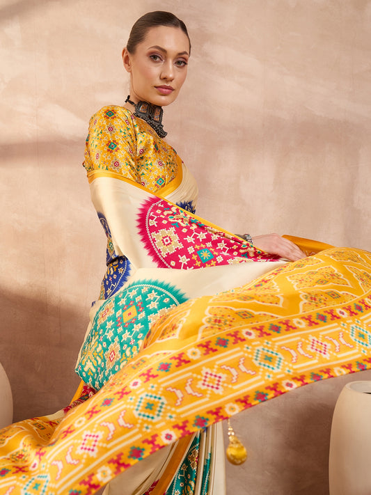 Yellow Crepe Silk Ready To Wear/Easy Saree