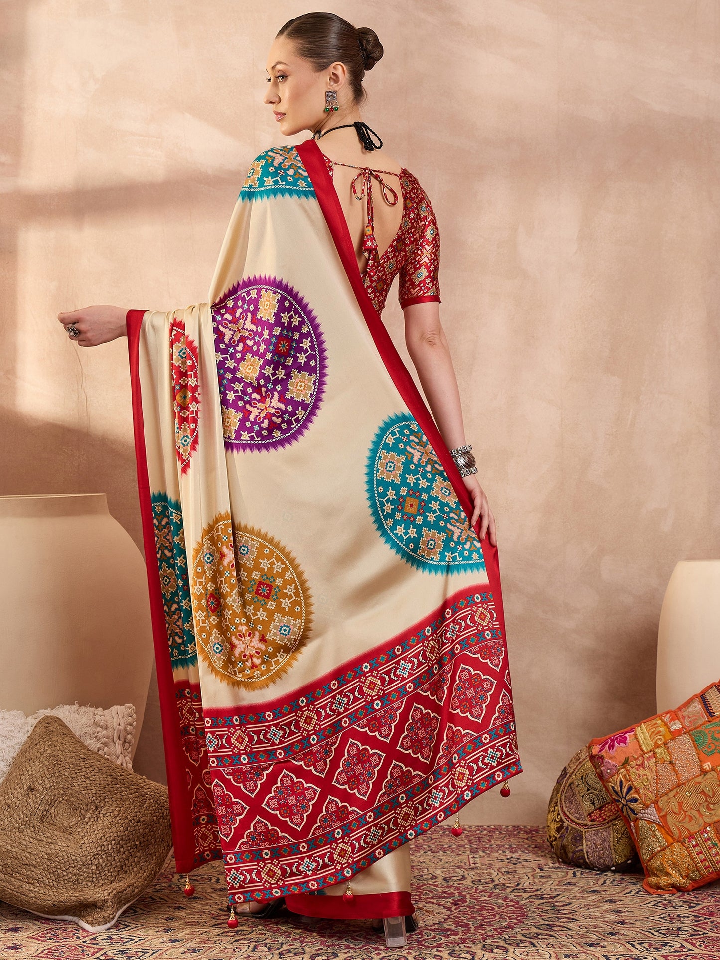 Red Crepe Silk Ready To Wear/Easy Saree