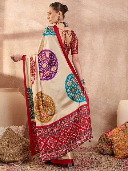 Red Crepe Silk Ready To Wear/Easy Saree