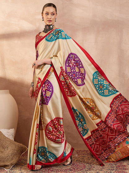 Red Crepe Silk Ready To Wear/Easy Saree