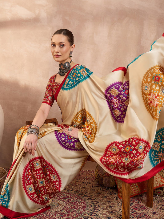 Red Crepe Silk Ready To Wear/Easy Saree