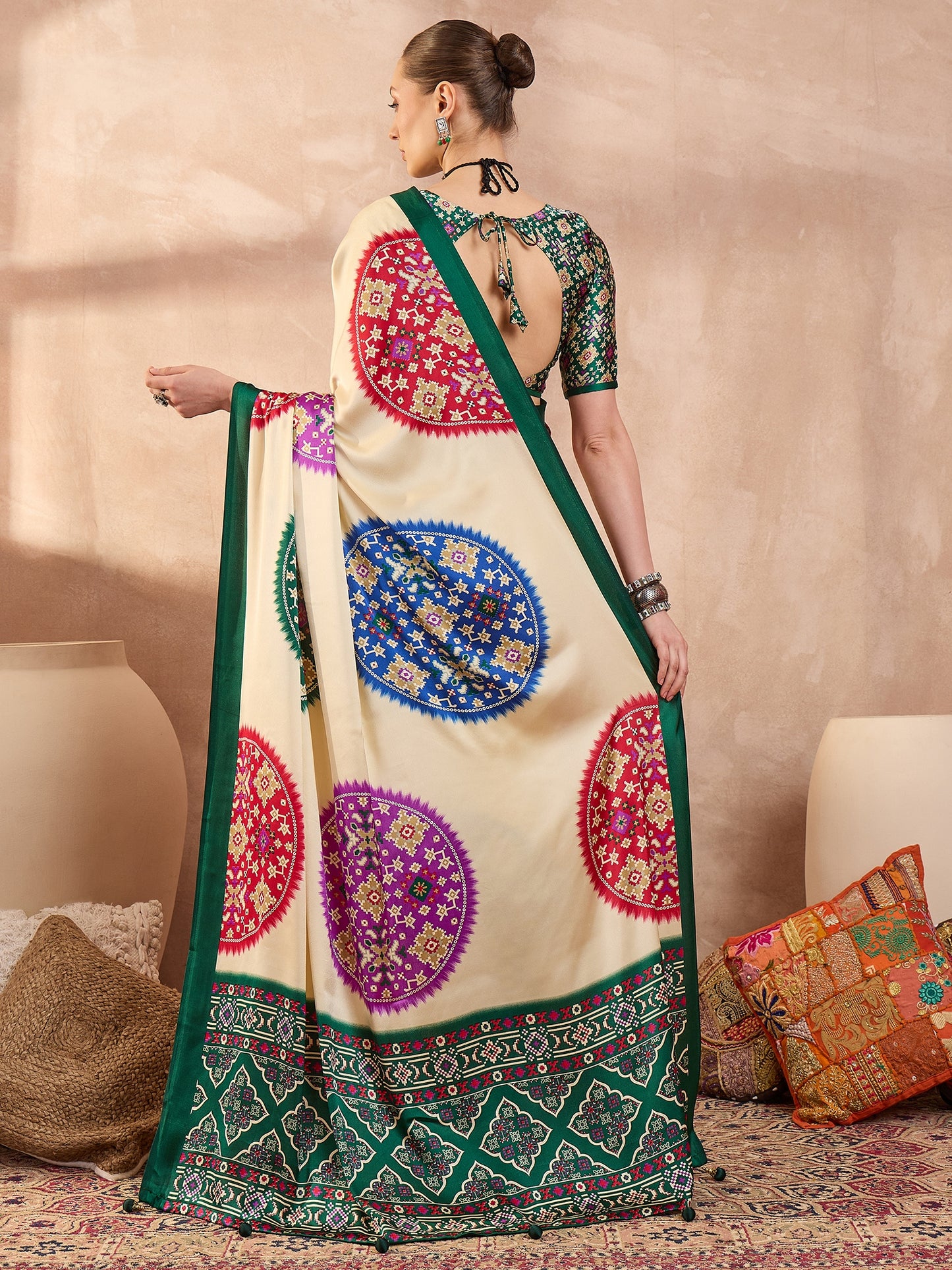 Green Crepe Silk Ready To Wear/Easy Saree