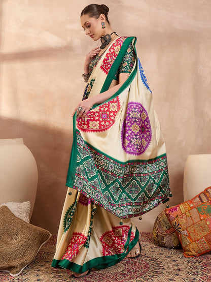 Green Crepe Silk Ready To Wear/Easy Saree