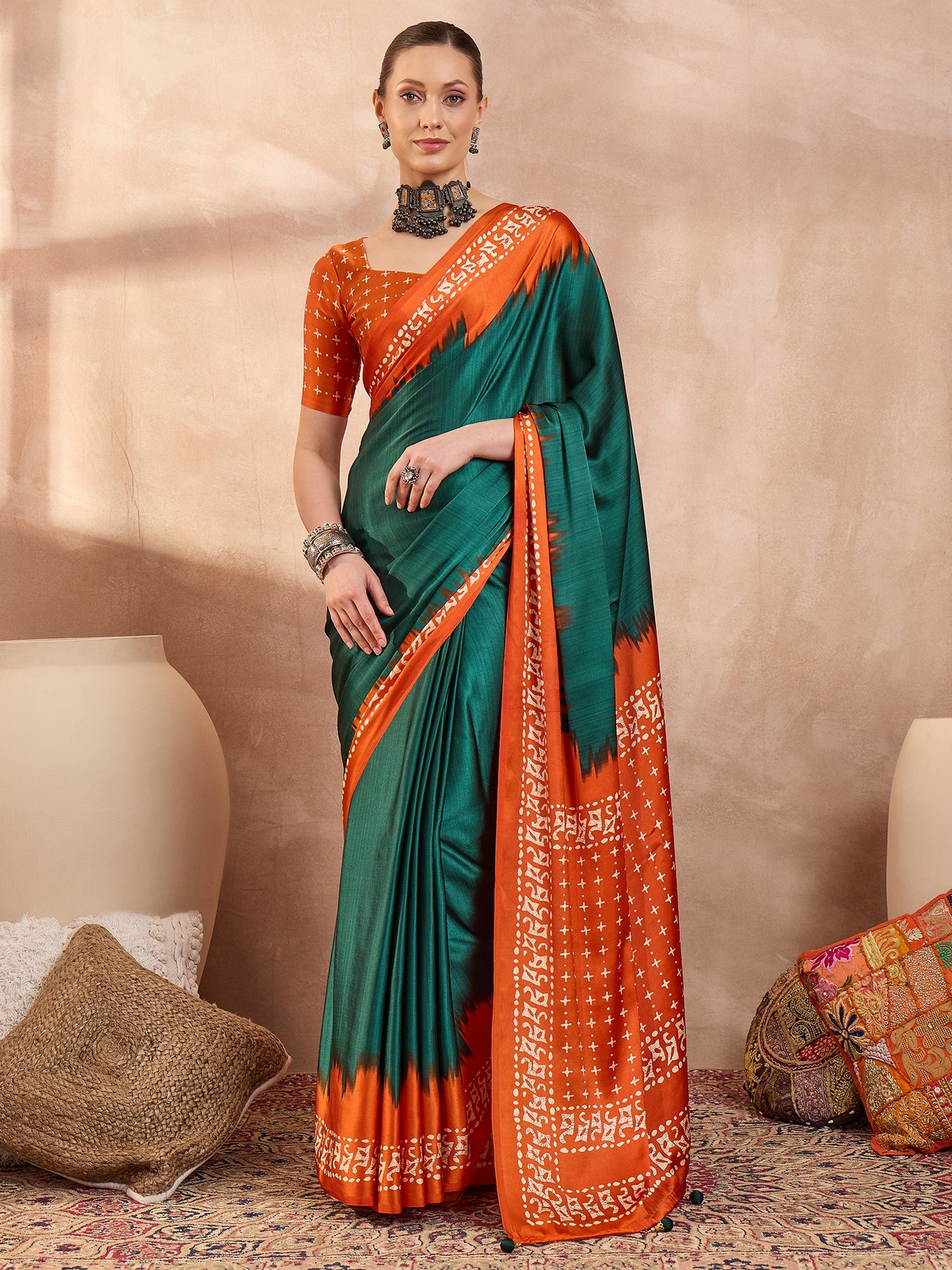 Green Crepe Silk Ready To Wear/Easy Saree - Panaash Saree