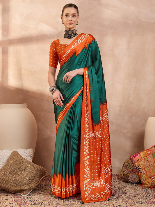 Green Crepe Silk Ready To Wear/Easy Saree - Panaash Saree