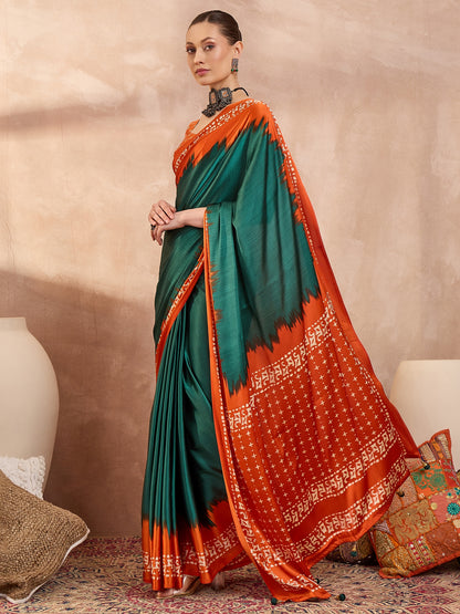 Green Crepe Silk Ready To Wear/Easy Saree - Panaash Saree