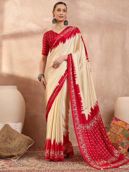 Cream Crepe Silk Ready To Wear/Easy Saree - Panaash Saree