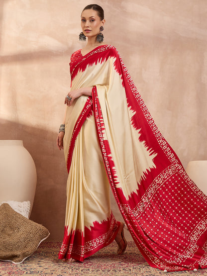Cream Crepe Silk Ready To Wear/Easy Saree - Panaash Saree