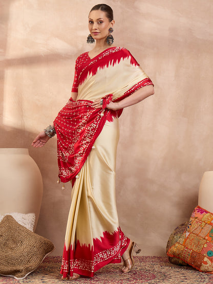 Cream Crepe Silk Ready To Wear/Easy Saree - Panaash Saree