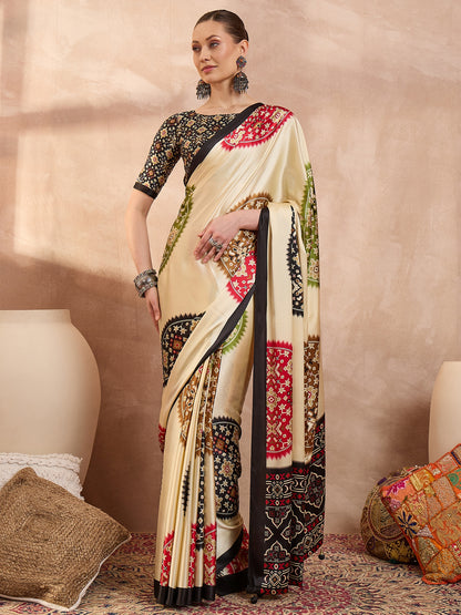 Black Crepe Silk Ready To Wear/Easy Saree