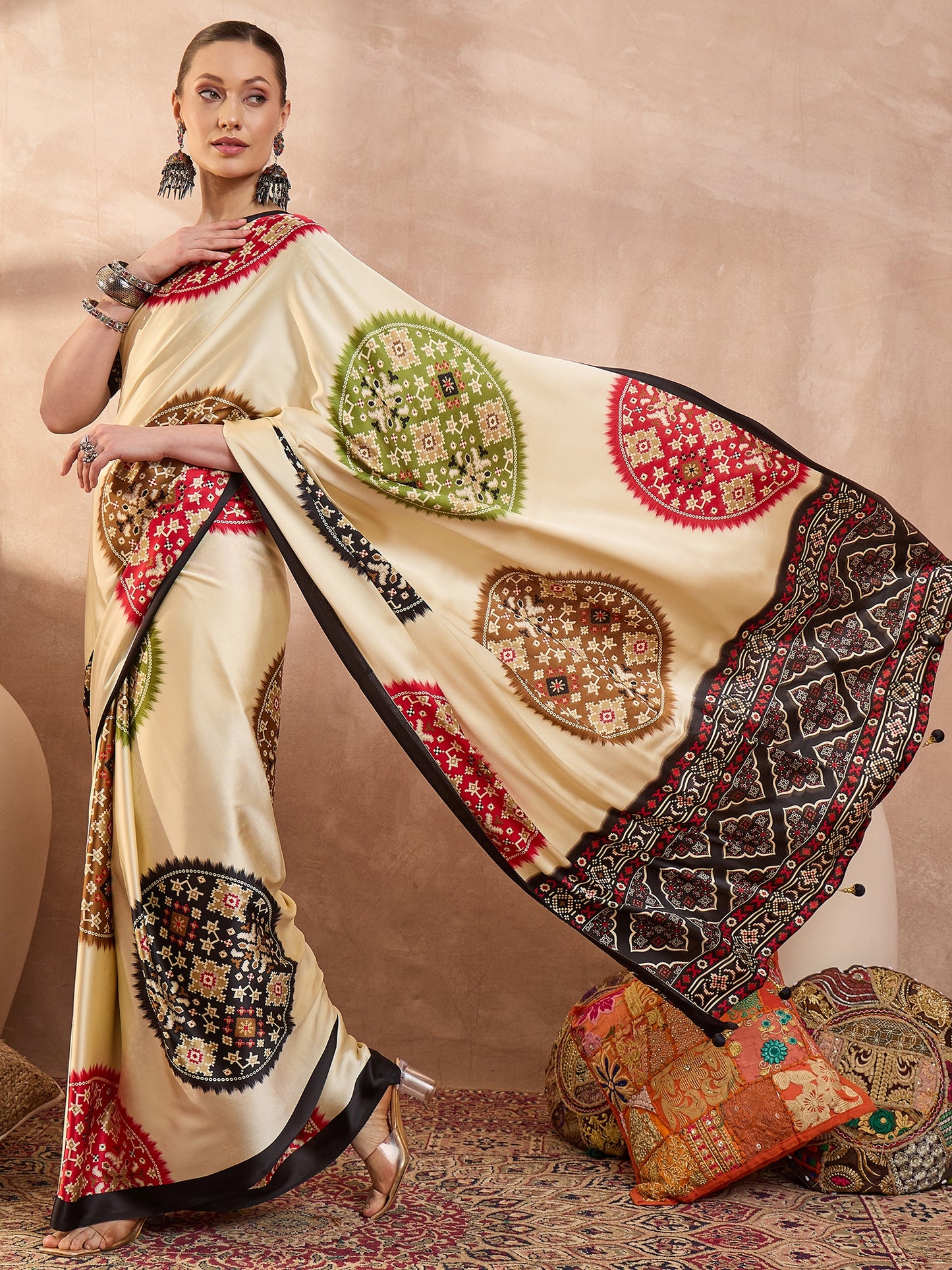 Black Crepe Silk Ready To Wear/Easy Saree