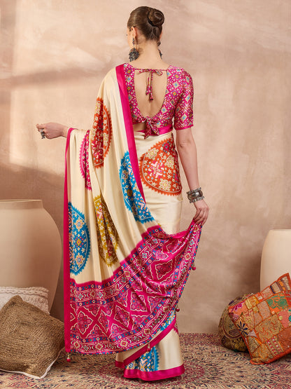 Pink Crepe Silk Ready To Wear/Easy Saree