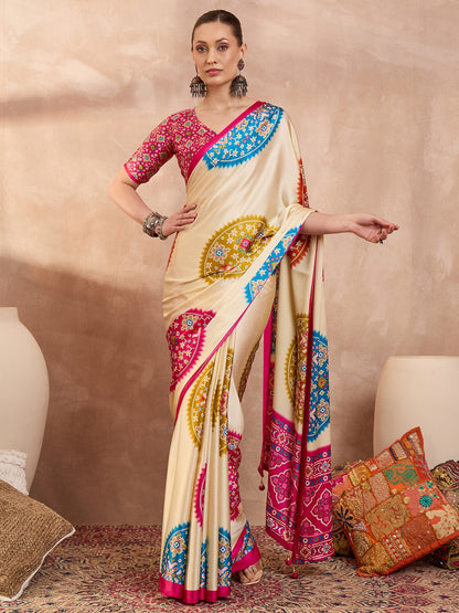 Pink Crepe Silk Ready To Wear/Easy Saree