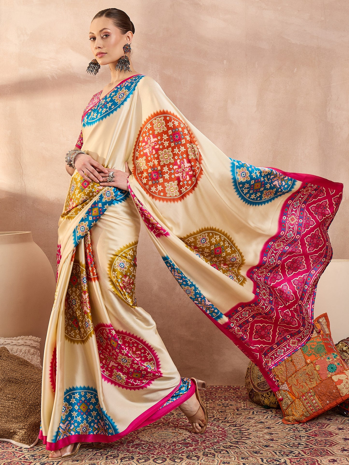 Pink Crepe Silk Ready To Wear/Easy Saree