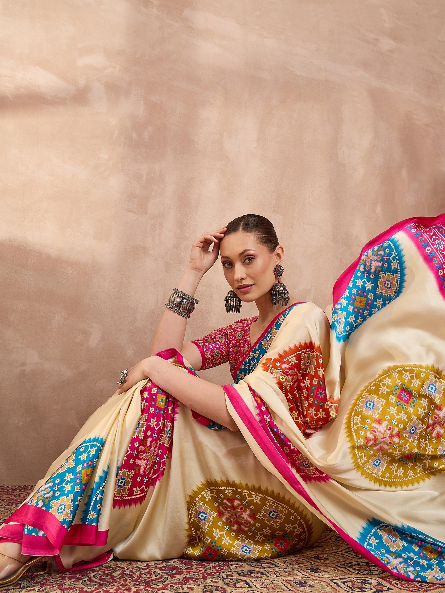Pink Crepe Silk Ready To Wear/Easy Saree