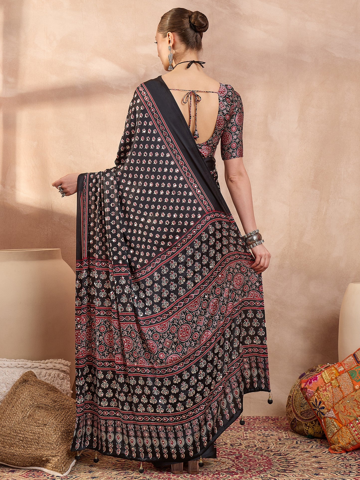 Black Mirror Crepe Silk Ready To Wear/Easy Saree