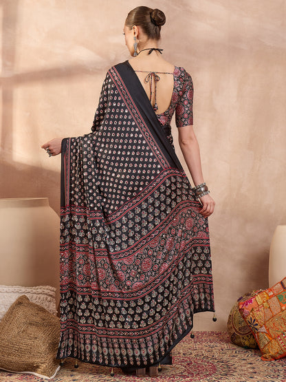 Black Mirror Crepe Silk Ready To Wear/Easy Saree