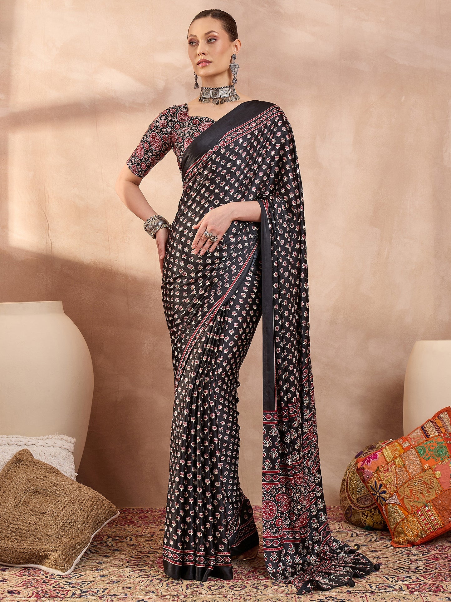 Black Mirror Crepe Silk Ready To Wear/Easy Saree