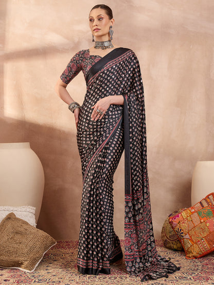 Black Mirror Crepe Silk Ready To Wear/Easy Saree