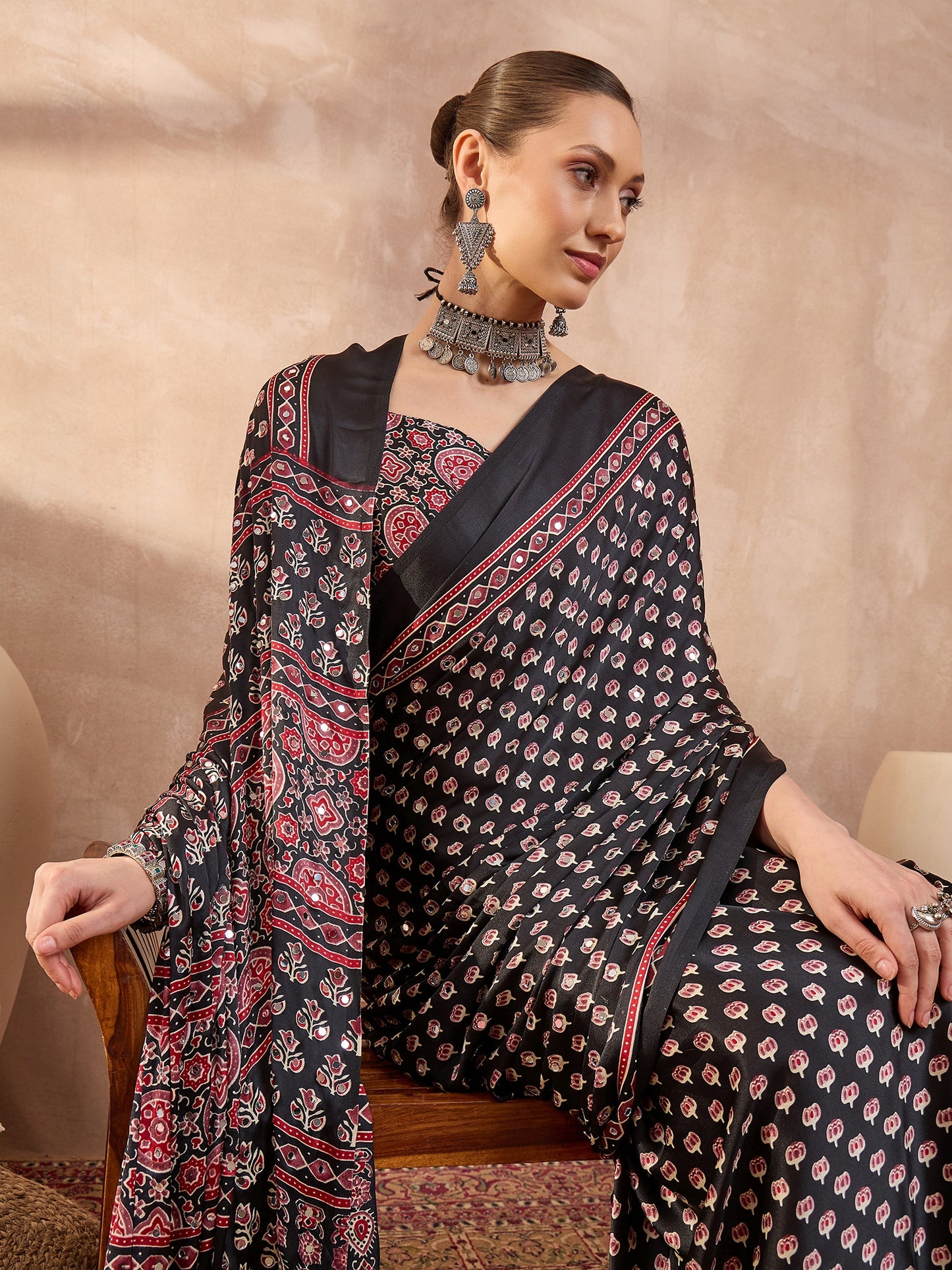 Black Mirror Crepe Silk Ready To Wear/Easy Saree