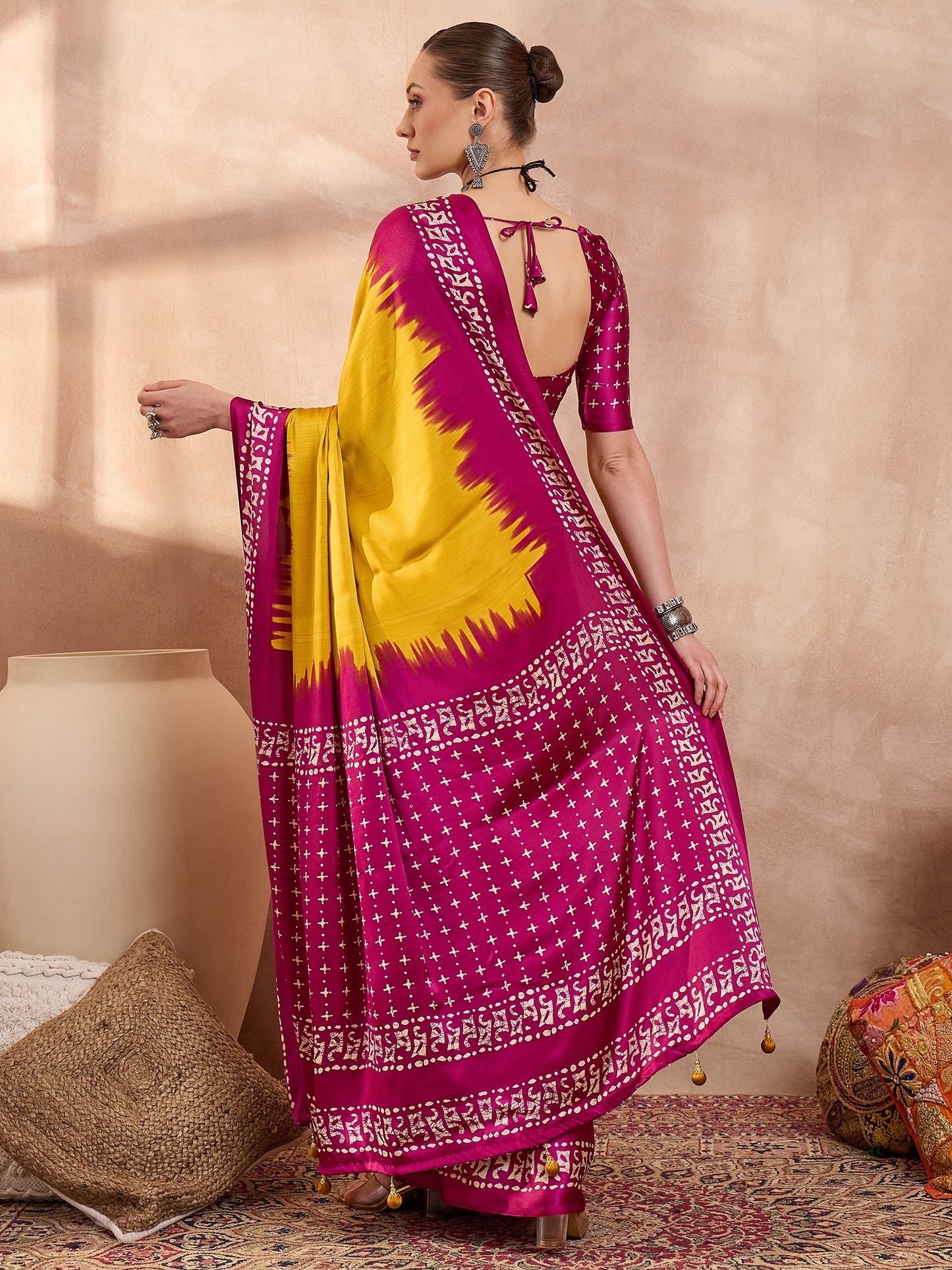 Yellow Crepe Silk Ready To Wear/Easy Saree - Panaash Saree