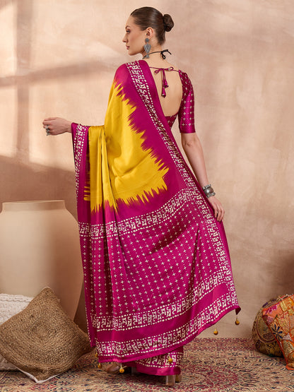 Yellow Crepe Silk Ready To Wear/Easy Saree - Panaash Saree