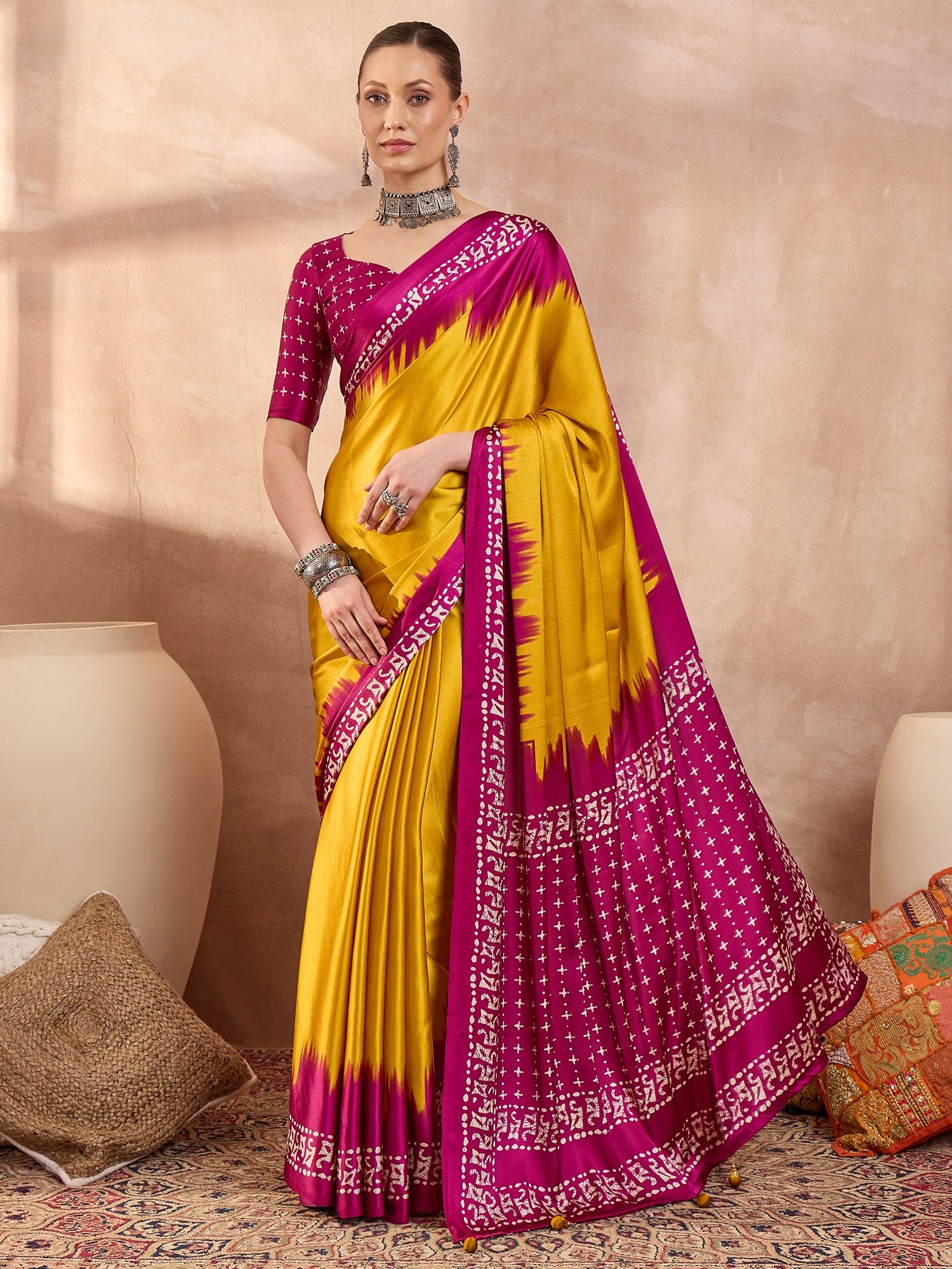 Yellow Crepe Silk Ready To Wear/Easy Saree - Panaash Saree