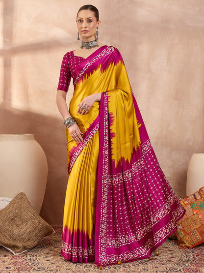 Yellow Crepe Silk Ready To Wear/Easy Saree - Panaash Saree