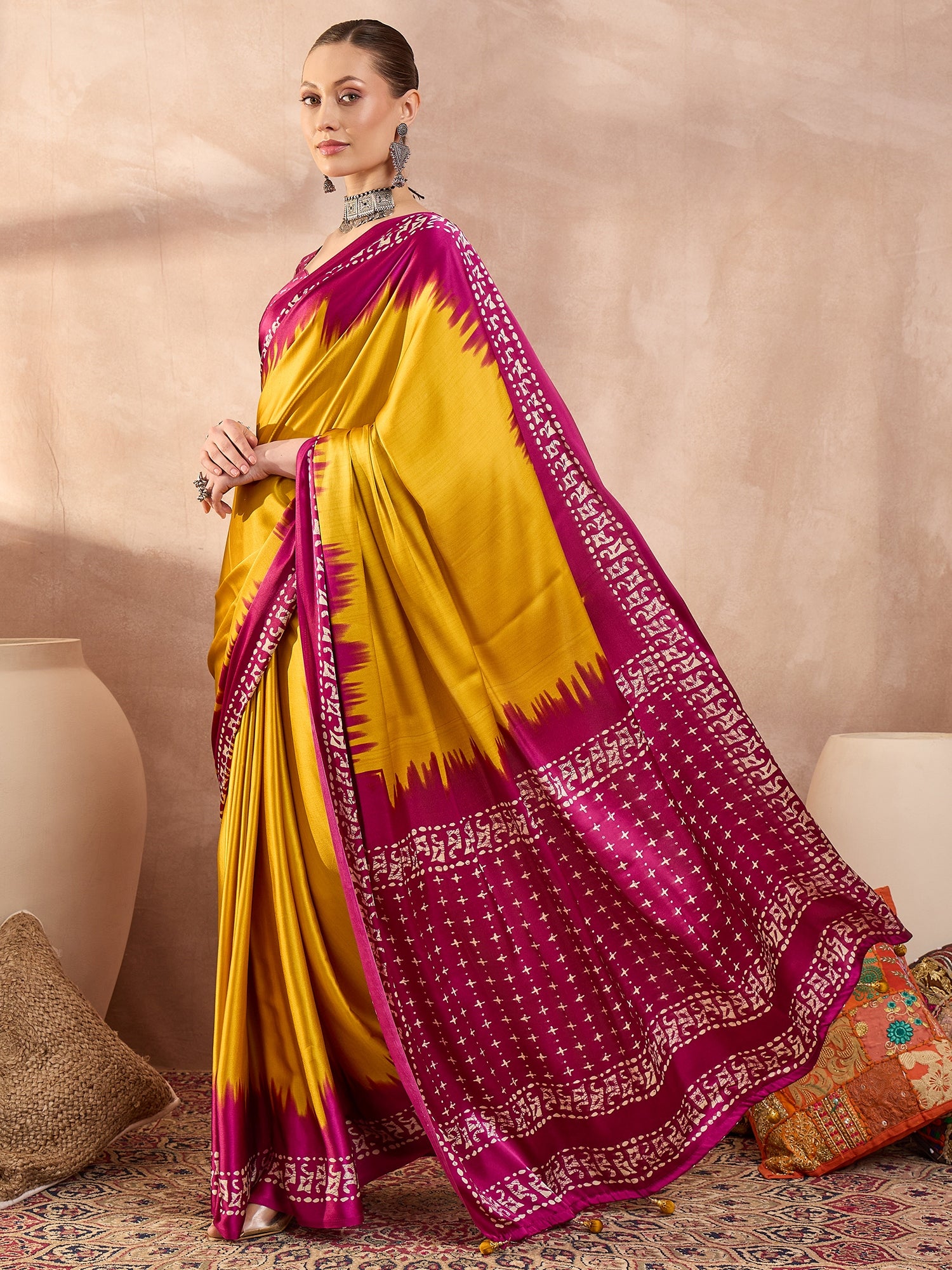 Yellow Crepe Silk Ready To Wear/Easy Saree - Panaash Saree