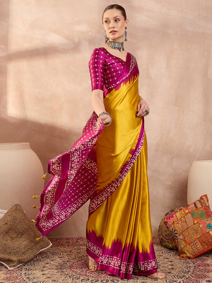 Yellow Crepe Silk Ready To Wear/Easy Saree - Panaash Saree