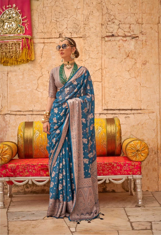 Teal Blue Georgette Readymade/Easy Saree - Panaash Saree