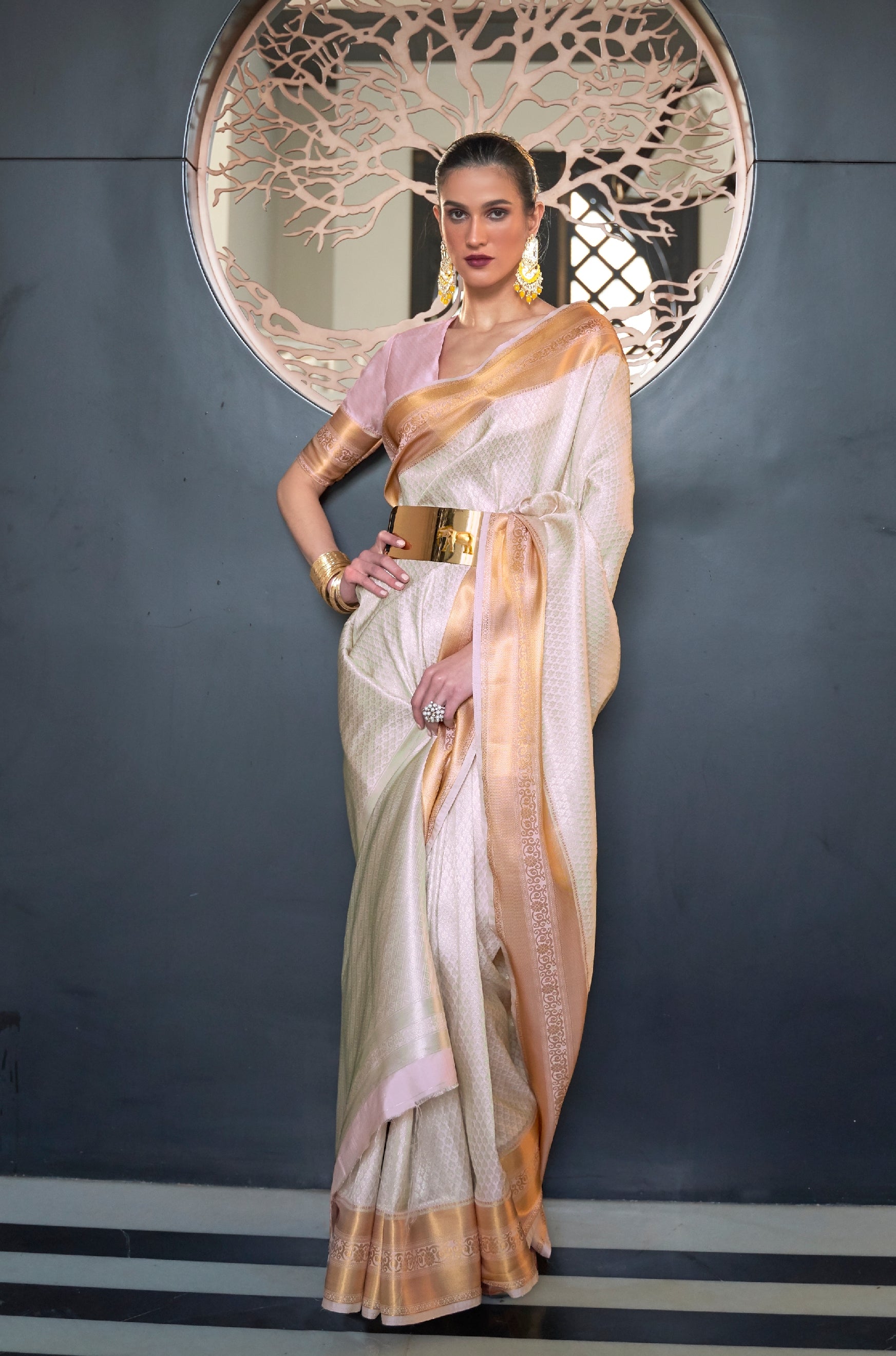 Ivory White Woven Kanjivaram Saree:Limited Edition - Clothsv