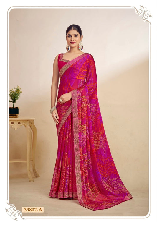 Pink Chiffon Casual Readymade/Easy Saree