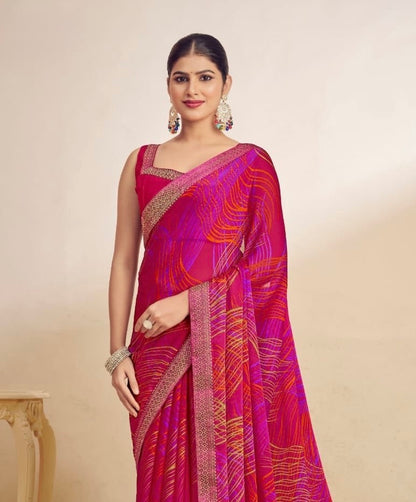 Pink Chiffon Casual Readymade/Easy Saree