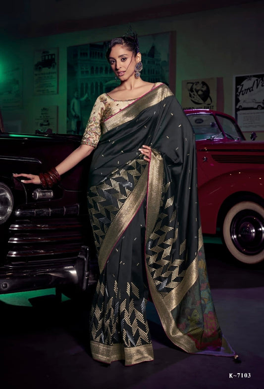 Black Color Banarasi Silk Readymade/Easy Saree