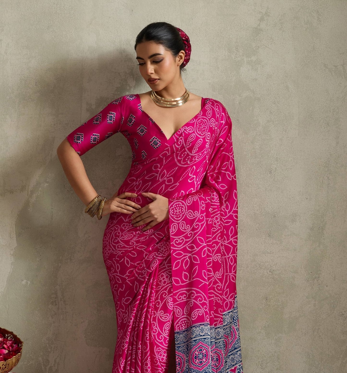 Pink Crepe Silk Readymade/Easy Saree