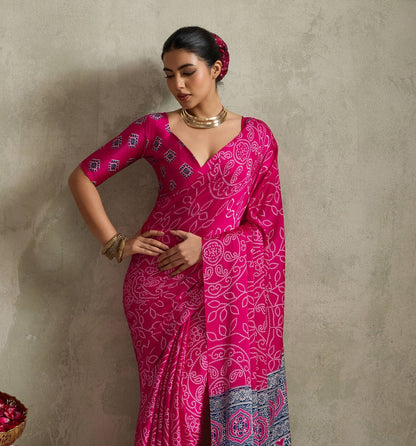 Pink Crepe Silk Readymade/Easy Saree