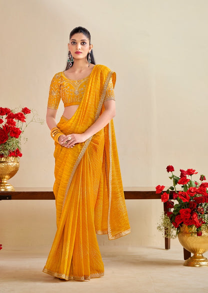 Mustard Yellow Georgette Readymade/Easy Saree