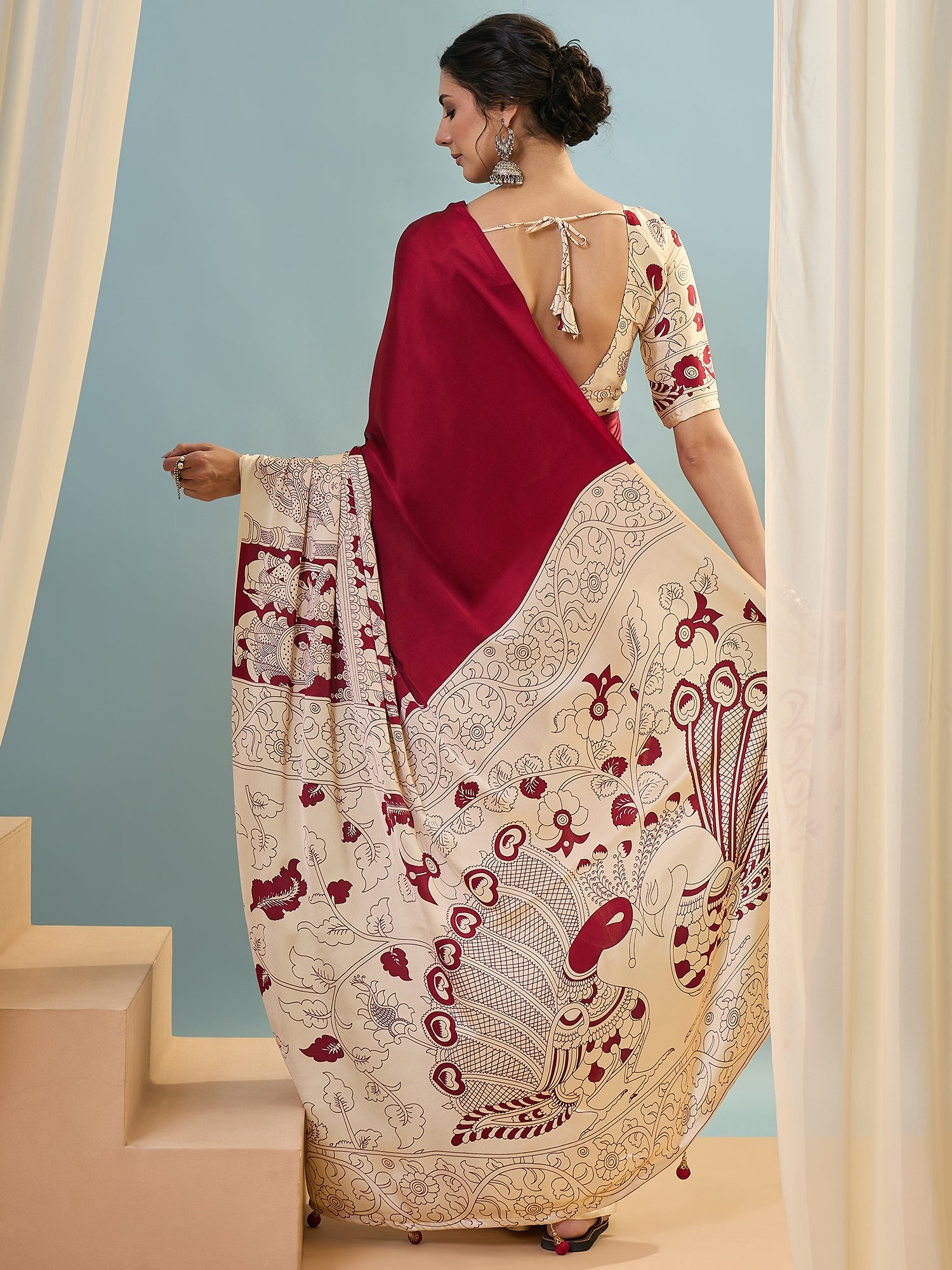 Red & Beige Crepe Silk Normal Drape Saree - Panaash Saree