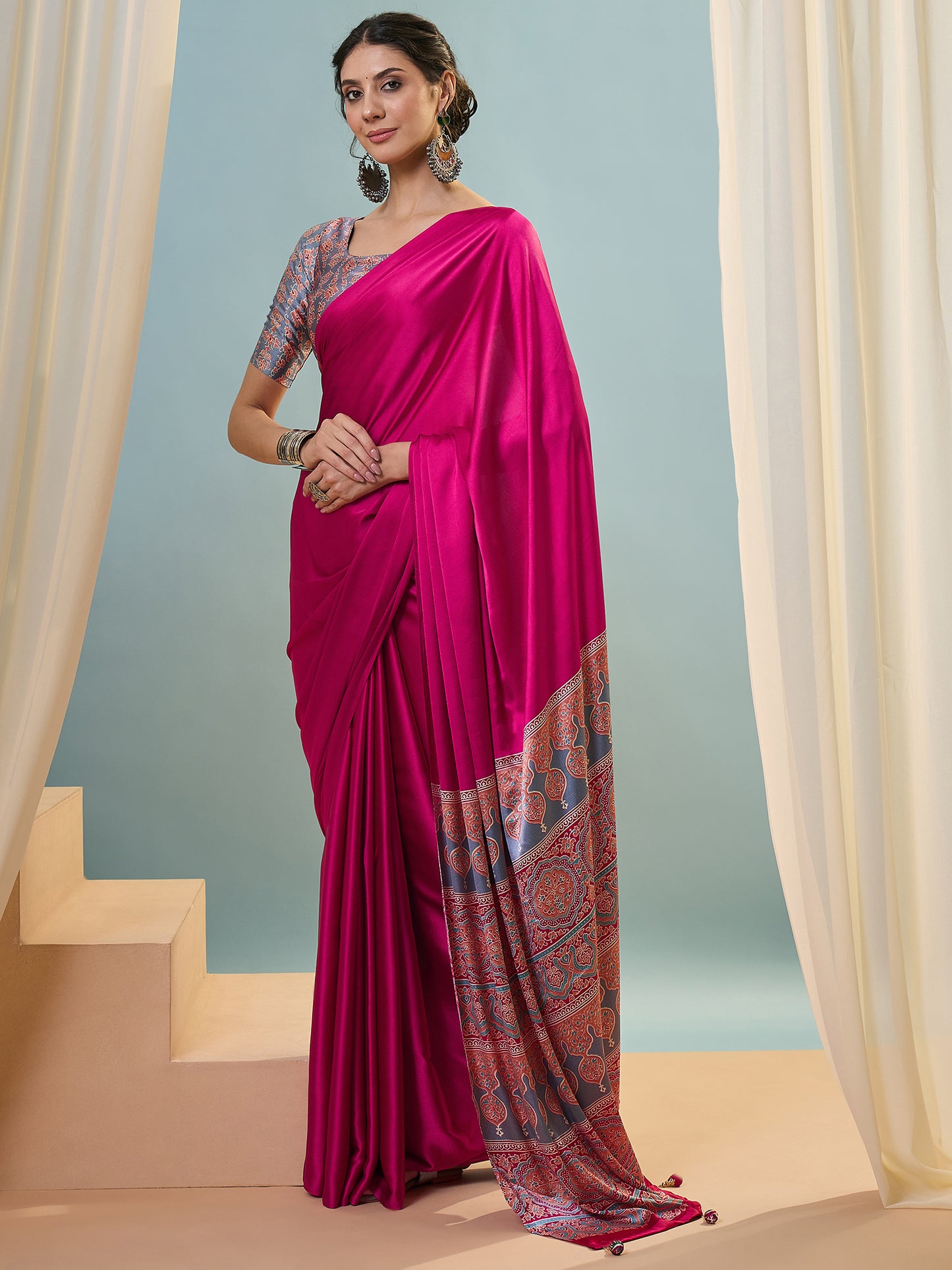 Pink Crepe Silk Ready To Wear/Easy Saree - Panaash Saree