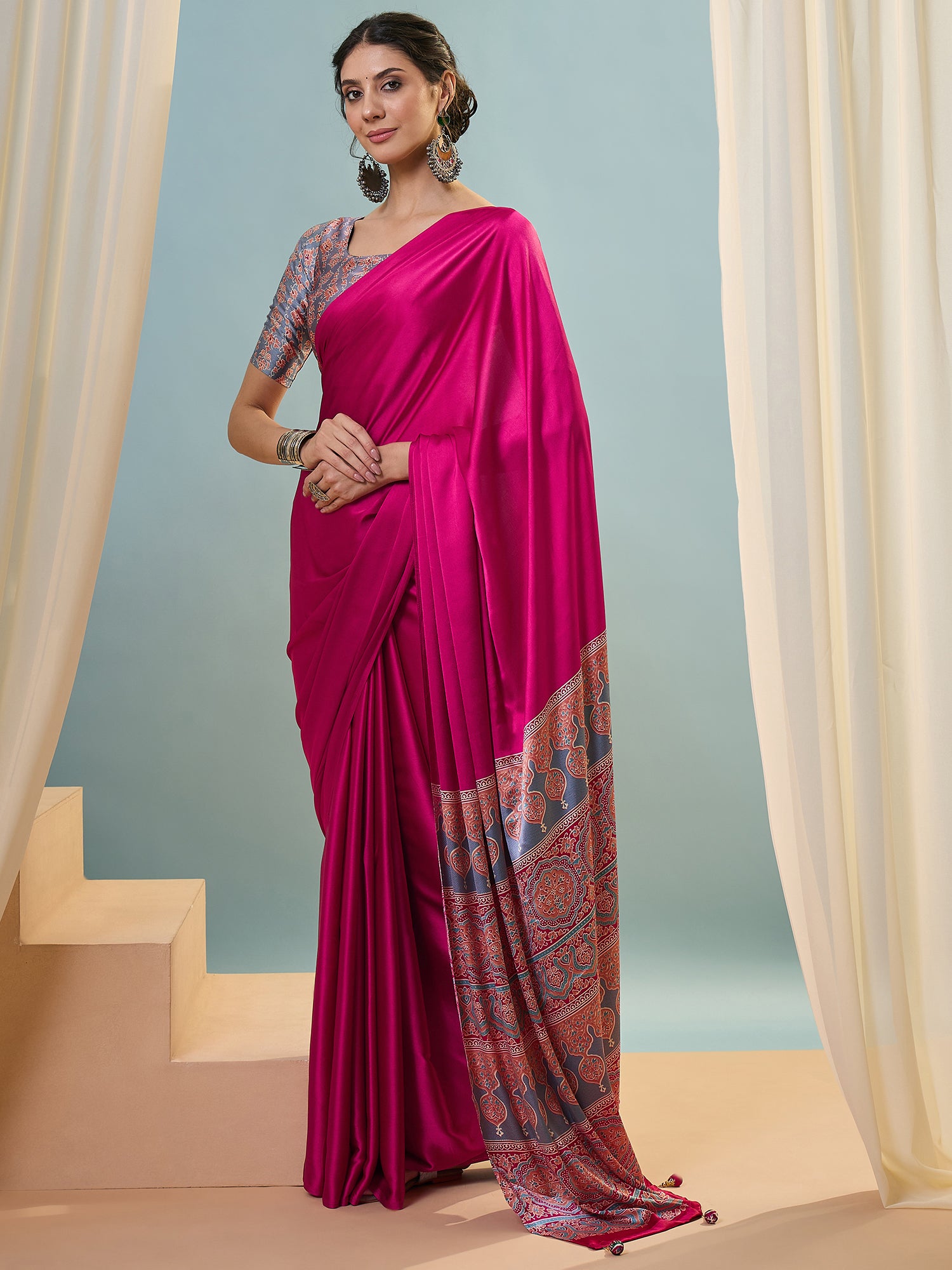 Pink Crepe Silk Ready To Wear/Easy Saree - Panaash Saree