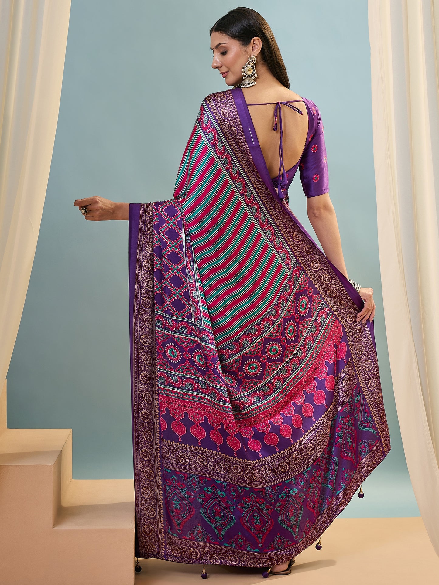 Purple Multistripe Crepe Silk Normal Drape Saree - Panaash Saree